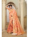 Peach Banarasi Weaving Silk Jacquard Worked Saree