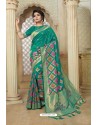 Dark Green Banarasi Weaving Silk Jacquard Worked Saree