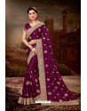 Purple Crepe Chiffon Heavy Embroidered Party Wear Saree