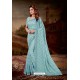 Sky Blue Crepe Chiffon Heavy Embroidered Party Wear Saree