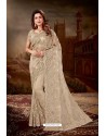 Taupe Net Heavy Embroidered Party Wear Saree