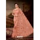 Peach Net Heavy Embroidered Party Wear Saree