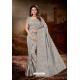 Silver Silk Heavy Embroidered Party Wear Saree