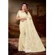 Cream Net Heavy Embroidered Party Wear Saree
