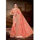 Light Red Silk Heavy Embroidered Party Wear Saree