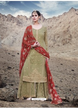 Olive Green Georgette Designer Palazzo Suit