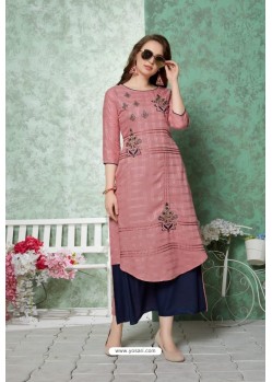 Old Rose Rayon Heavy Embroidered Readymade Kurti