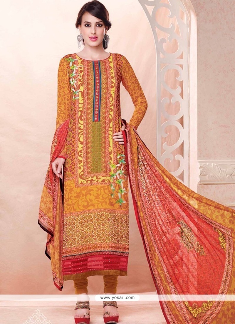 Classy Resham Work Georgette Multi Colour Churidar Salwar Suit