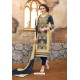 Beige And Blue Cotton Embroidered Straight Suit