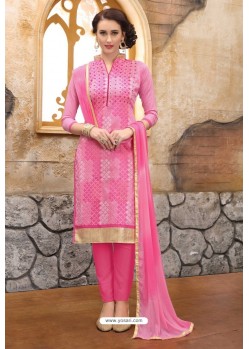 Light Pink Cotton Embroidered Straight Suit