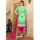 Jade Green And Rani Cotton Embroidered Straight Suit