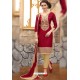 Maroon And Beige Cotton Embroidered Straight Suit