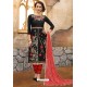 Black And Red Cotton Embroidered Straight Suit