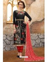 Black And Red Cotton Embroidered Straight Suit