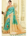 Sky Blue Silk Zari Worked Party Wear Saree