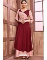 Maroon And Peach Readymade Different Rayon Long Kurti