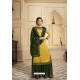 Yellow And Green Satin Georgette Embroidered Lehenga Style Suit