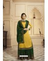 Yellow And Green Satin Georgette Embroidered Lehenga Style Suit