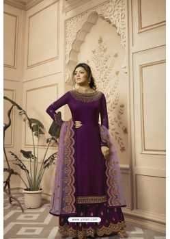 Purple Satin Georgette Embroidered Lehenga Style Suit