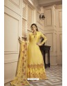 Yellow Satin Georgette Embroidered Lehenga Style Suit