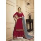 Rose Red Satin Georgette Embroidered Lehenga Style Suit