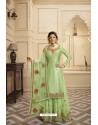 Green Satin Georgette Embroidered Lehenga Style Suit