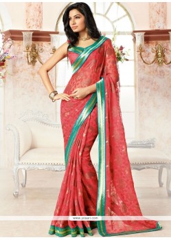 Charismatic Brasso Georgette Red Print Work Casual Saree