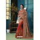 Light Brown And Red Two Tone Chiffon Thread Embroidered Saree