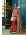Light Brown And Red Two Tone Chiffon Thread Embroidered Saree