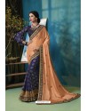 Light Orange And Blue Silk Georgette Thread Embroidered Saree