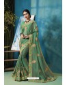 Jade Green Silk Georgette Thread Embroidered Designer Saree