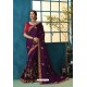 Purple Silk Georgette Thread Embroidered Designer Saree