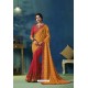 Orange And Red Jacquard Silk Thread Embroidered Designer Saree