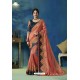 Peach Silk Vichitra Thread Embroidered Designer Saree