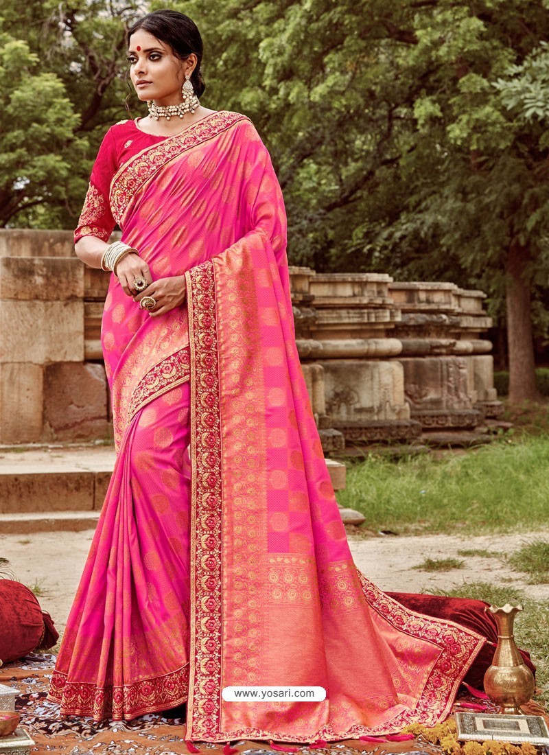 Buy Hot Pink Silk Jacquard Party Wear Saree | Party Wear Sarees