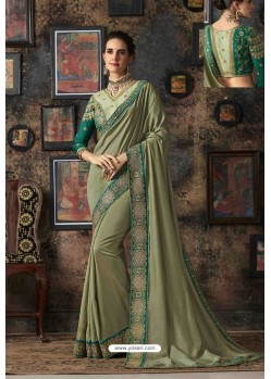 Olive Green Vichitra Silk Party Wear Saree