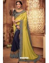 Lemon And Navy Silk Stone Worked Party Wear Saree