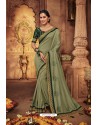 Olive Green Silk Stone Worked Party Wear Saree