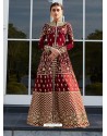 Maroon Mulberry Silk Embroidered Floor Length Suit