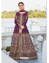 Purple Mulberry Silk Embroidered Floor Length Suit