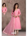 Pink Chanderi Silk Embroidered Designer Suit