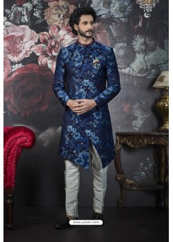 Dark Blue Readymade Designer Indowestern Sherwani For Men