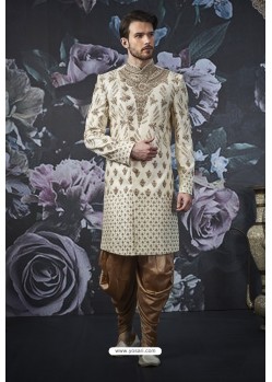 Off White Readymade Designer Indowestern Sherwani For Men