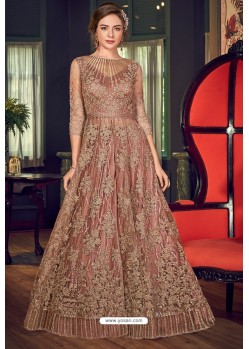 Light Brown Designer Embroidered Wedding Anarkali Suit