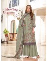 Olive Green Designer Casual Wear Wool Pashmina Jacquard Palazzo Salwar Suit
