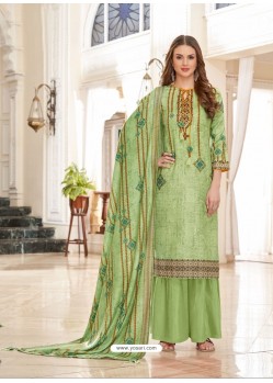 Green Designer Casual Wear Wool Pashmina Jacquard Palazzo Salwar Suit