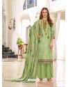 Green Designer Casual Wear Wool Pashmina Jacquard Palazzo Salwar Suit