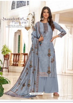 Aqua Grey Designer Casual Wear Wool Pashmina Jacquard Palazzo Salwar Suit
