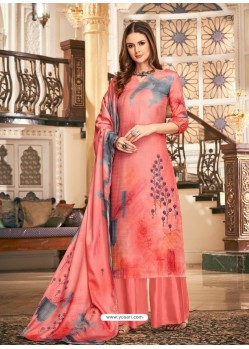 Peach Designer Casual Wear Wool Pashmina Palazzo Salwar Suit