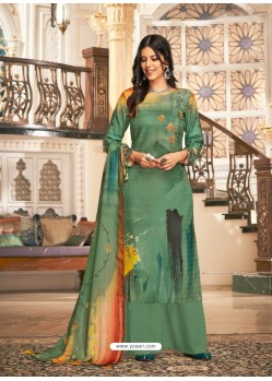 Mehendi Designer Casual Wear Wool Pashmina Palazzo Salwar Suit
